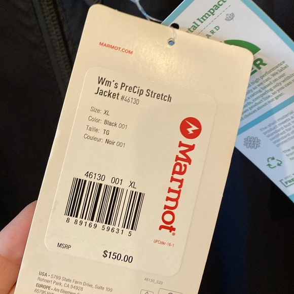 NWT Marmot PreCip Women's Lightweight Rain Jacket Extra Large XL Black New - Picture 10 of 13